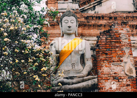 La Thaïlande, Ayutthaya, Wat Yai Chaya Mongkhon, Statue de Bouddha Banque D'Images