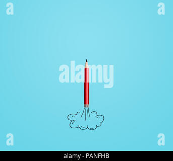 Fusée crayon avec de la fumée, une idée et de l'innovation Banque D'Images