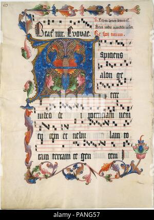 Avec une feuille du manuscrit initial, d'un Antiphonary. Culture : l'allemand. Dimensions : hors tout : 20 3/8 x 14 dans 15-16. (51,7 x 38 cm) mat Taille : 29 x 22 15/16 in. (73,7 x 58,3 cm). Date : ca. 1425-50. Musée : Metropolitan Museum of Art, New York, USA. Banque D'Images