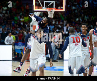 USA Basketball célèbre remporter le championnat, la Coupe du Monde de la FIBA Espagne 2014 Banque D'Images