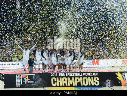 USA Basketball célèbre remporter le championnat, la Coupe du Monde de la FIBA Espagne 2014 Banque D'Images