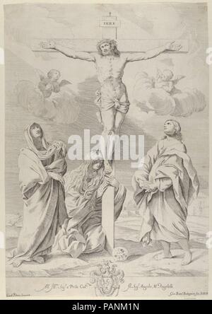 Christ en croix, saint Jean le Baptiste à droite, Marie Madeleine et la Vierge, à gauche, après Reni. Artiste : Après l'italien Guido Reni (1575-1642), Bologne Bologne ; gravé par Gian Battista Bolognini (Italien, Bologne Bologne 1611-1688). Fiche Technique Dimensions : (découpés) : 16 × 11 1/4 à 5/16. (41,4 × 28,6 cm). Date : ca. 1640-88. D'après une peinture par Reni qui était à l'époque dans l'église de San Domenico à Bologne. Verso n'est pas visible que l'impression est mis sur une autre feuille de papier. Musée : Metropolitan Museum of Art, New York, USA. Banque D'Images