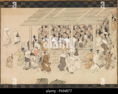 Un rassemblement à Nenbutsu Ichiya, Kyoto, à partir de la biographie illustrée du moine Ippen et son disciple Ta'a (Yugyo Shonin engi-e). Culture : le Japon. Dimensions : Image : 13 3/4 x 21 1/8 in. (34,9 × 53,7 cm) dans l'ensemble avec support de montage : 5/8 48 × 26 1/4 in. (123,5 × 66,7 cm) dans l'ensemble avec les boutons : 48 5/8 × 28 1/8 in. (123,5 × 71,4 cm). Date : fin du xive siècle. Dans cette scène, les gens de tous les horizons se sont réunis pour entendre le moine charismatique Ippen (1239-1289) effectuer une récitation de la prière invoquant Nenbutsu Amitâbha. La foule près de l'anticipation d'éclate à partir de la page qu'ils attendre son inca Banque D'Images