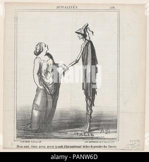 Mon ami, vous êtes assez grand ; mais maintenant, vous devez essayer de mettre sur un peu de poids !, à partir de 'Nouvelles du jour", publié dans Le Charivari, le 29 août 1866. Artiste : Honoré Daumier (Français, Marseille 1808-1879) Valmondois. Dimensions : Image : 10 1/8 x 8 1/16 in. (25,7 × 20,4 cm) feuille : 11 × 11 1/4 à 9/16. (29,4 × 28,6 cm). Imprimante : Destouches (Paris). Editeur : Arnaud de Vresse. Series/portefeuille : "Nouvelles du jour" (Actualités). Date : 29 août, 1866. Musée : Metropolitan Museum of Art, New York, USA. Banque D'Images