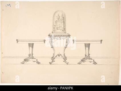 Conception pour deux Guéridons ronds et carrés de style Rococo Tableau soutenant un réveil sous verre. Artiste : Anonyme, britannique, 19e siècle. Fiche technique : Dimensions : 8 5/8 x 12 5/16 in. (21,9 x 31,2 cm). Date : début du 19ème siècle. Musée : Metropolitan Museum of Art, New York, USA. Banque D'Images