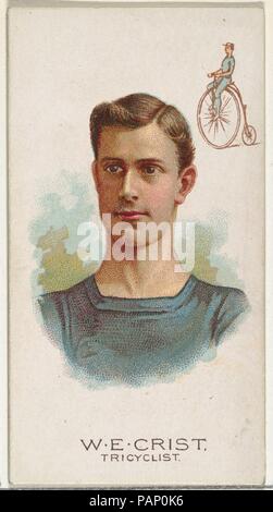 W.E. Crist, Tricyclist, Champions du Monde de la série, 2 (N29) pour Allen & Ginter Cigarettes. Fiche Technique : Dimensions : 2 3/4 x 1 1/2 in. (7 x 3,8 cm). Lithographe : Lindner, Eddy & Claus (American, New York). Editeur : Allen & Ginter (Américain, Richmond, Virginie). Date : 1888. Les cartes commerciales de 'Champions du Monde', série 2 (N29), publié en 1888 dans un jeu de 50 cartes pour promouvoir Allen & Ginter cigarettes d'une marque. Musée : Metropolitan Museum of Art, New York, USA. Banque D'Images