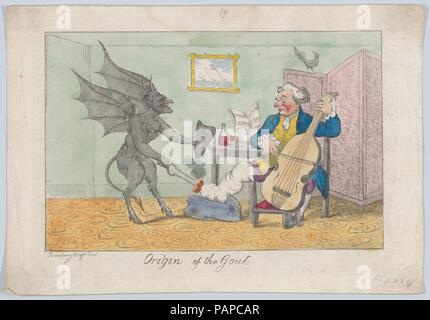 L'origine de la goutte. Artiste : Après Henry William Bunbury (British, Suffolk 1750-1811 Keswick, Cumberland). Fiche Technique Dimensions : (découpés à l'intérieur de la plaque) : 10 1/2 × 15 1/4 in. (26,7 × 38,7 cm). Date : ca. 1810. Musée : Metropolitan Museum of Art, New York, USA. Banque D'Images