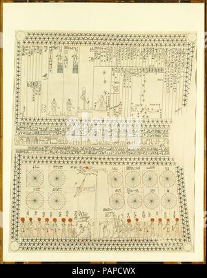 Plafond astronomique, Tombe de Senenmut. Artiste : Charles K. Wilkinson. Dimensions : Télécopieur : H. 73 × W. 56,5 cm (28 3/4 x 22 1/4 in.) ; d'environ 1:5 ; Pans : H. 74,3 × 58,1 W. cm (29 1/4 x 22 7/8 in.). Dynastie DYNASTIE : 18. Règne : règne d'Hatchepsout et de Thoutmosis III. Date : ca. 1479-1458 av. J.-C.. Ce fac-similé copie la peinture décoration de plafond astronomique de la tombe de Senenmut (TT 353) à Thèbes. Senenmut (48,149.7) était un haut fonctionnaire de la cour d'Hatshepsout (29.3.2), plus Égypte femmes pharaon. Musée : Metropolitan Museum of Art, New York, USA. Banque D'Images