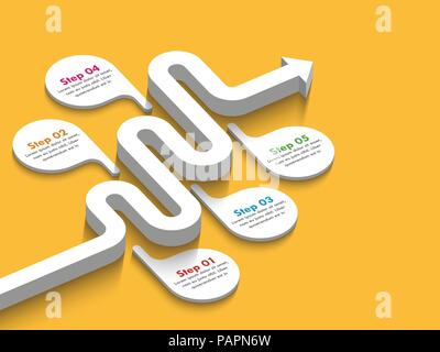 Emplacement route chemin infographic template avec une structure progressive. Route sinueuse de montage. 3D élégants en serpentine sous forme de flèches en ligne. Vector EPS 10 Illustration de Vecteur