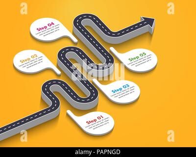 Emplacement route chemin infographic template avec une structure progressive. Route sinueuse de montage. 3D élégants en serpentine sous forme de flèches en ligne. Vector EPS 10 Illustration de Vecteur