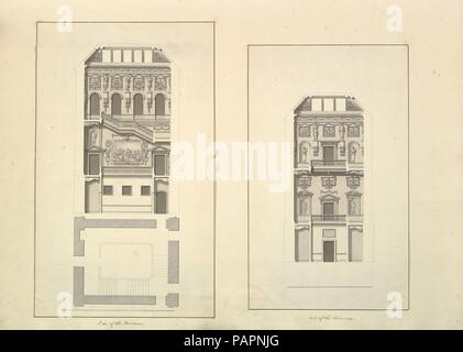 Feuille d'Aedes Walpolianae monté avec deux dessins (un) : côté de l'escalier, Houghton Hall, Norfolk, l'élévation ; (b) : fin de l'escalier, Houghton Hall, Norfolk. Artiste et architecte : Isaac Ware (britannique, avant 1704-1766 Hampstead). Dimensions : Feuilles : 28 15/16 × 20 1/2 in. (73,5 × 52 cm). Date : 1735. Musée : Metropolitan Museum of Art, New York, USA. Banque D'Images