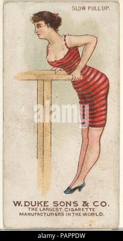 Tirez lentement, à partir de la série d'exercices de gymnastique (N77) pour les cigarettes de marque Duke. Fiche Technique : Dimensions : 2 3/4 x 1 1/2 in. (7 x 3,8 cm). Editeur : Publié par W. Duc, Sons & Co. (New York et Durham, N.C.). Date : 1887. Les cartes de la série des "exercices de gymnastique (N77), publié dans un ensemble de 25 cartes en 1887 pour promouvoir W. Duc Sons & Co. les cigarettes de marque. Il existe deux versions de la série. Toutes les images sont les mêmes mais le texte imprimé en bleu est un ensemble et brown dans l'autre. Musée : Metropolitan Museum of Art, New York, USA. Banque D'Images
