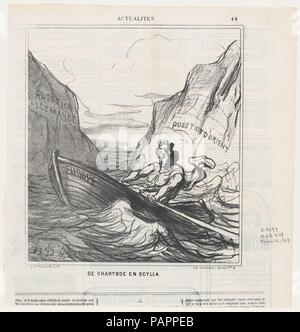 De Charybde en Scylla, de 'Nouvelles du jour", publié dans Le Charivari, le 20 mars 1869. Artiste : Honoré Daumier (Français, Marseille 1808-1879) Valmondois. Dimensions : Image : 9 × 7/16 8 1/2 in. (23,9 × 21,6 cm) feuille : 12 1/16 × 11 5/8 in. (30,6 × 29,5 cm). Imprimante : Walter Frères. Editeur : Arnaud de Vresse. Series/portefeuille : "Nouvelles du jour" (Actualités). Date : mars 20, 1869. Musée : Metropolitan Museum of Art, New York, USA. Banque D'Images