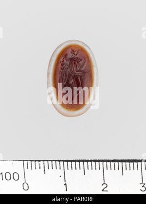 Le Sardonyx pierre anneau. Culture : Roman. Dimensions : Longueur : 13/16 in. (2 cm). Date : ca. Ier siècle avant J.-C., 3e siècle de notre ère. Nemesis ailé avec branche et geste typique. Musée : Metropolitan Museum of Art, New York, USA. Banque D'Images