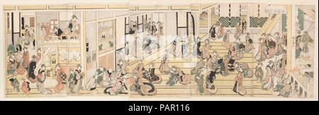 Le jour de l'an à la maison Ogiya, Yoshiwara. Artiste : Katsushika Hokusai (Japonais, Tokyo (EDO) 1760-1849 Tokyo (EDO)). Culture : le Japon. Dimensions : Oban, pentaptych : 14 15/32 x 48 1/2 in. (36,8 x 123,2 cm). Date : ca. 1804. Musée : Metropolitan Museum of Art, New York, USA. Banque D'Images