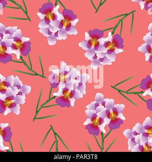 Purple Vanda Miss Joaquim Orchid rouge sur fond orange. Fleur nationale de Singapour. Vector Illustration. Illustration de Vecteur