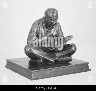 Thomas Eakins. Artiste : Samuel Aloysius Murray (Américain, Philadelphie, Pennsylvanie 1869-1941 Philadelphie, Pennsylvanie). Dimensions : 9 x 9 1/4 x 8 1/2 in. (22,9 x 23,5 x 21,6 cm). Date : 1907 ; 1923. Thomas Eakins (1844-1916) a été instructeur à l'Art Students' League de Philadelphie au cours de l'hiver de 1886-87, quand Murray inscrit comme étudiant. Les deux hommes ont partagé un studio de 1892 à 1900 et présenté un grand nombre des mêmes personnes dans leurs œuvres. Dans cette petite statuette, Eakins est montré assis en tailleur sur le plancher dans le processus de la peinture l'Agnew Clinic (1889) ; Université Banque D'Images