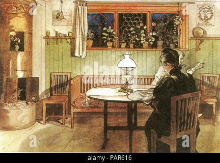 Carl Larsson - à la maison, quand les enfants sont allés au lit Banque D'Images