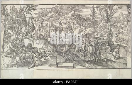 Soldats turcs au repos à partir de la frise Ces Mœurs et fachons de faire de Turcz (coutumes et modes des Turcs). Artiste : Pieter Coecke van Aelst après (1502-1550, Russisch Aelst Bruxelles). Fiche Technique : Dimensions : 13 × 23 3/4 à 7/16. (35 × 59,5 cm). Publié dans : Anvers. Editeur : Mayken Verhulst, Russisch (1518-1593/96). Date : 1553. Musée : Metropolitan Museum of Art, New York, USA. Banque D'Images