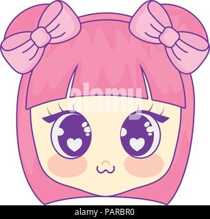 Kawaii cute girl face icône sur fond blanc, vector illustration Illustration de Vecteur