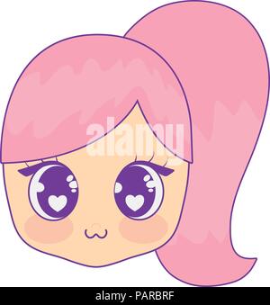 Kawaii cute girl face icône sur fond blanc, vector illustration Illustration de Vecteur