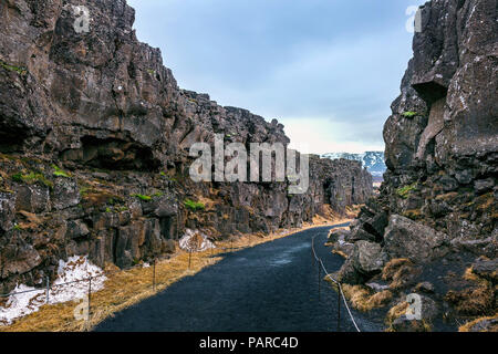 Pingvellir (Parc National de Thingvellir), Plaques tectoniques en Islande. Banque D'Images