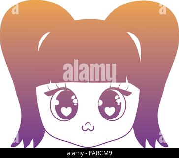 Kawaii cute girl face icône sur fond blanc, vector illustration Illustration de Vecteur