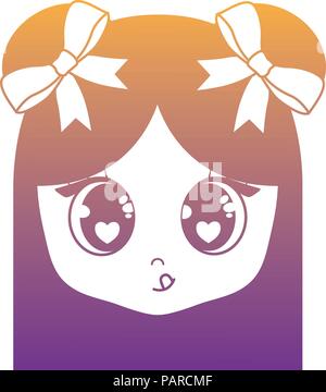 Kawaii cute girl face icône sur fond blanc, vector illustration Illustration de Vecteur