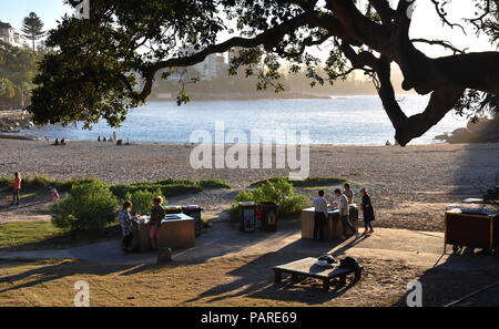 Shelly Beach et le chou Tree Bay réserve aquatique à Manly avec du sable et de la mer de Tasman. Les gens se détendre sur la plage de sable de Shelly à Manly. Banque D'Images