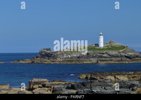 Godrevy Lighthouse, construit par Trinity House en 1859 marquant un dangereux reef au large de St Ives a appelé les pierres. Cornwall. UK. Banque D'Images