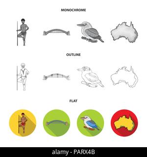 Koala sur le bambou, le boomerang, la tour de Sydney, le poisson clown et l'ammonium.Australie collection set icônes de télévision,style monochrome,contour symbole vecteur stock Illustration de Vecteur