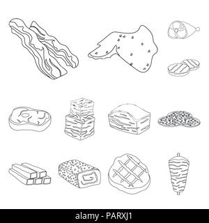 Viande différents contours d'icônes dans la collection set pour la conception. Produit de viande symbole vecteur illustration de stock. Illustration de Vecteur