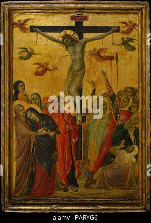 La Crucifixion. Artiste : Segna di Buonaventura (Italien, actif Sienne par 1298-décédé 1326/31). Dimensions : aile gauche, dans l'ensemble, avec cadre, 15 1/8 x 10 5/8 in. (38,4 x 27 cm) ; aile droite, dans l'ensemble, avec cadre, 15 x 10 5/8 in. (38,1 x 27 cm). Date : ca. 1315. Ce panneau, et l'autre dans la collection Lehman représentant la Vierge et l'enfant (1975.1.1) forme un diptyque (deux panneaux ensemble articulé pour qu'ils puissent ouvrir et fermer) et aurait été utilisé pour la dévotion privée. La beauté rayonnante de la Vierge's court, renforcée par le détail ornemental, contraste avec le tragique drame de la Banque D'Images