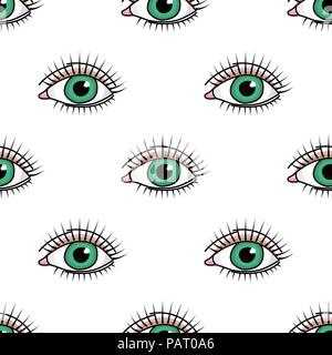 Transparente avec motif vecteur doodle green eye Illustration de Vecteur