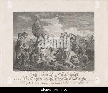 La mort du général Wolfe (13 septembre 1759). Artiste : P. quelqu'un (britannique, 18e siècle) ; Après Benjamin West (Américain, Swarthmore, New York 1738-1820 Londres). Dimensions : plateau : 6 7/8 x 8 3/4 in. (17,5 x 22,2 cm) feuille : 10 1/16 x 12 5/8 in. (25,5 x 32 cm). Date : après 1776. Cette copie non autorisée de l'Ouest 'la mort de Wolfe' a été inspiré par le succès de William Woollett's grand, cher gravure publiée en janvier 1776, la peinture originale a été exposée en 1771, a révolutionné la façon dont les peintres représentés d'importants événements contemporains. Le graveur anonyme ici signe lui-même 'P Banque D'Images