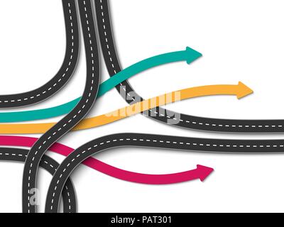 Road Trip et parcours. Voyage d'affaires et de l'Infographie. Serpentine élégant sous la forme de flèches. Des routes sinueuses. Vector EPS 10 Illustration de Vecteur