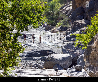 Trek dans le Wadi Nakhr - Oman Banque D'Images