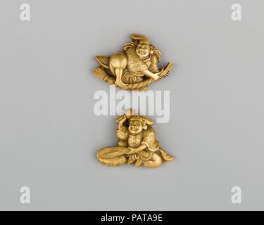 Paire d'ornements d'Sword-Grip (Menuki). Culture : le japonais. Dimensions : L. de chaque 1. (2,5 cm) ; Wt. de chaque 0,2 oz. (5.7 g). Date : le 18e siècle. Musée : Metropolitan Museum of Art, New York, USA. Banque D'Images