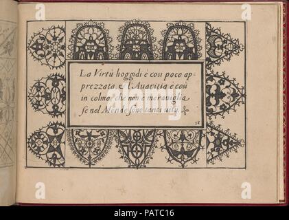 Ghirlanda : sei vaghi di Fiori scielti da uep famosi Giardini d'Italia, page 46 (recto). Designer : Pietro Paulo Tozzi (Italien, actif 1593-1628). Dimensions : hors tout : 5 7/8 x 7 7/8 in. (15 x 20 cm). Editeur : Pedicure del Giesu , Padoue. Date : Octobre 1, 1604. Conçu par Pietro Paulo Tozzi, publié par Pedicure del Giesu, Padoue. La calligraphie par Antonello Bertozzi et Sébastien Zanella, scribes de Padoue. Le design est composé d'un rectangle central sur lequel est imprimé le texte calligraphié. Autour de tous les côtés de la partie centrale sont arrondis motifs rectangulaires qui sont chacune ornée de Banque D'Images