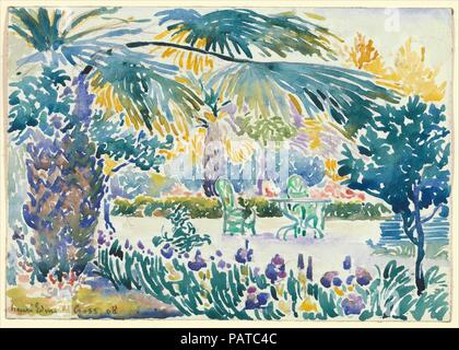 Jardin du peintre à Saint Clair. Artiste : Henri-Edmond Cross (Henri-Edmond Delacroix) (Français, Douai 1856-1910 Saint-Clair). Dimensions : 6 3/4 x 9 1/2 in. (17,1 x 24,1 cm). Date : 1908. Musée : Metropolitan Museum of Art, New York, USA. Banque D'Images