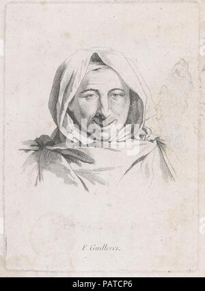 Portrait de F. Guilleret. Artiste : Après Guillaume Thiemet (français, actif ca. 1781/88). Fiche Technique : Dimensions : 11 × 1/8 7 7/8 in. (28,3 × 20 cm) Plaque : 7 5/8 x 5 7/16 in. (19,3 × 13,8 cm). Date : seconde moitié du 18e siècle. Cette impression est lié dans un album composé de seize premières impressions et une impression ultérieure de la Live de Jully's 'Recueil de caricatures', gravé ca. Après 1754 dessins par Jacques François Joseph Saly, huit caricatures après Thiemet gravé, et deux impressions anonyme d'un homme debout et femme debout. Musée : Metropolitan Museum of Art, New York, USA. Banque D'Images