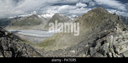 Le Grand Glacier d'Aletsch, le plus long dans les Alpes, du point de vue de l'Eggishorn en Valais Banque D'Images