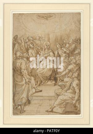 La Pentecôte (la descente de l'Esprit Saint). Artiste : Cesare Nebbia (Italien, Orvieto ca. 1536-1614 Orvieto). Fiche Technique : Dimensions : 10 7/16 po. × 7 in. (26,5 × 17,8 cm). Date : ca. 1576. Musée : Metropolitan Museum of Art, New York, USA. Banque D'Images