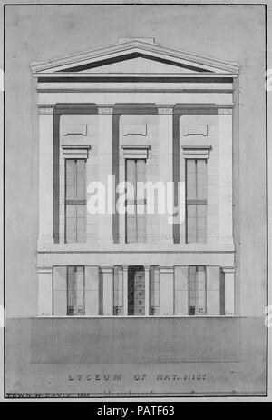 Lyceum of Natural History, New York (élévation avant). Artiste : Alexander Jackson Davis (américain, New York 1803-1892 West Orange, New Jersey) ; Ithiel Town (Américain, Thompson, New York 1784-1844 New Haven, Connecticut) ; Ville et Davis (1829-35 et 1842-43). Fiche technique : Dimensions : 20 x 14 1/2 à 13/16. (52,8 x 36,8 cm). Date : 1835. Musée : Metropolitan Museum of Art, New York, USA. Banque D'Images