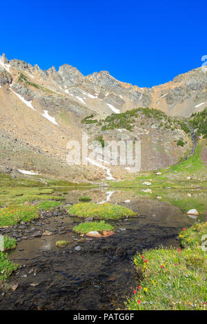 Cours supérieur de la rivière South pics ci-dessous de la racine du tabac montagnes près de mammouth, Montana Banque D'Images