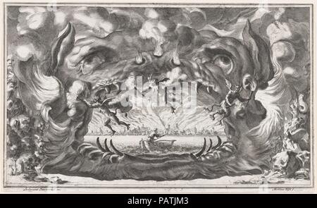 Le hellmouth, scénographie de 'Il Pomo D'Oro'. Artiste : Mathäus Küsel (allemand, 1621-1682) ; après Ludovico Burnacini Ottaviano (Italien, Mantoue 1636-1707 Vienne (Autriche) active). Fiche Technique Dimensions : (découpés) : 10 1/2 × 17 3/16 po. (26,7 × 43,7 cm). Date : 1668. La huitième des vingt-trois décors de scène conçu par Lodovico Burnacini pour 'IL POMO D'Oro, Festa Teatrale Rappresentata à Vienne par l'Augustissime Nozze Delle Sacré Cesaree E Reali Maestà Di Leopoldo e Margherita', un opéra célèbre le mariage de l'Empereur Léopold I et Marguerite Thérèse d'Espagne en 1666. Composé par Antonio Cesti wi Banque D'Images