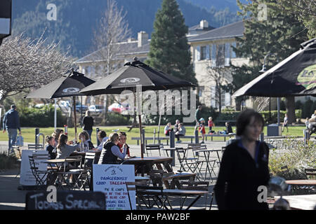 Photo par Tim Cuff - 17 juillet 2018 - Voyage sur la station thermale de Hanmer Springs, District Hurunui, Nouvelle-Zélande : culture cafe Banque D'Images