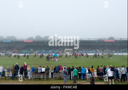 Llanelwedd, Powys, au Royaume-Uni. 25 juillet 2018. Brouillard froid démarrage sur le troisième jour de la Royal Welsh Show agricole. Le Royal Welsh Show agricole est salué comme le plus grand et plus prestigieux événement du genre en Europe. Plus de 200 000 visiteurs sont attendus cette semaine au cours de la période de quatre jours. Le tout premier spectacle a été à Aberystwyth en 1904 et a attiré 442 entrées de l'élevage. © Graham M. Lawrence/Alamy Live News. Banque D'Images