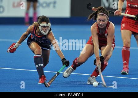 Londres, Royaume-Uni. Le 25 juillet, 2018. Laura Unsworth (FRA) a un projectile. USA V Angleterre. Match 12. Extérieure B. Womens Hockey World Cup 2018. Lee Valley hockey centre. Queen Elizabeth Olympic Park. Stratford. Londres. UK. 25/07/2018. Credit : Sport en images/Alamy Live News Banque D'Images