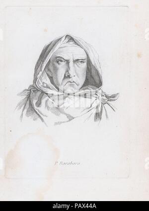 Portrait de P. Barabara. Artiste : Après Guillaume Thiemet (français, actif ca. 1781/88). Fiche Technique : Dimensions : 11 × 1/8 7 7/8 in. (28,3 × 20 cm) Plaque : 7 5/8 x 5 7/16 in. (19,3 × 13,8 cm). Date : seconde moitié du 18e siècle. Cette impression est lié dans un album composé de seize premières impressions et une impression ultérieure de la Live de Jully's 'Recueil de caricatures', gravé ca. Après 1754 dessins par Jacques François Joseph Saly, huit caricatures après Thiemet gravé, et deux impressions anonyme d'un homme debout et femme debout. Musée : Metropolitan Museum of Art, New York, USA. Banque D'Images